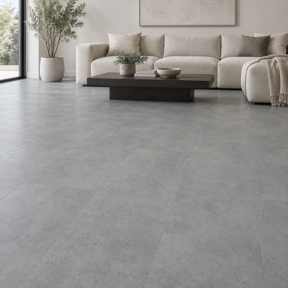 IF-9402 Cement Microcement SPC flooring 12x24 – room view